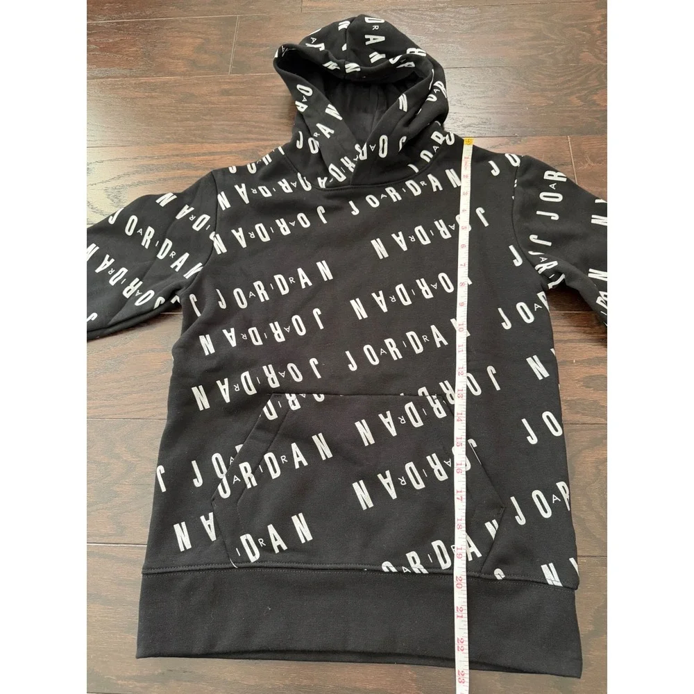 Jordan Boys All Over Print Pullover Hoodie Black White 95C184-023 Size M 10-12Y